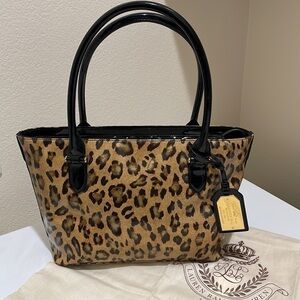 Ralph Lauren Leopard Dsgn.Patent Bag—GORGEOUS!Roomy/Pockets-Zippered Closure-NEW